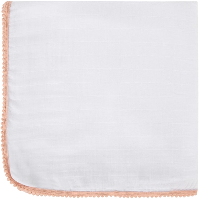 Luxe Silky Soft Bamboo Cotton Swaddle - Peach Pom Pom Trim
