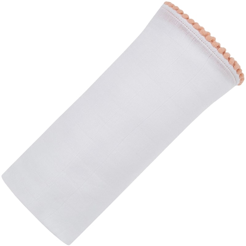 Luxe Silky Soft Bamboo Cotton Swaddle - Peach Pom Pom Trim