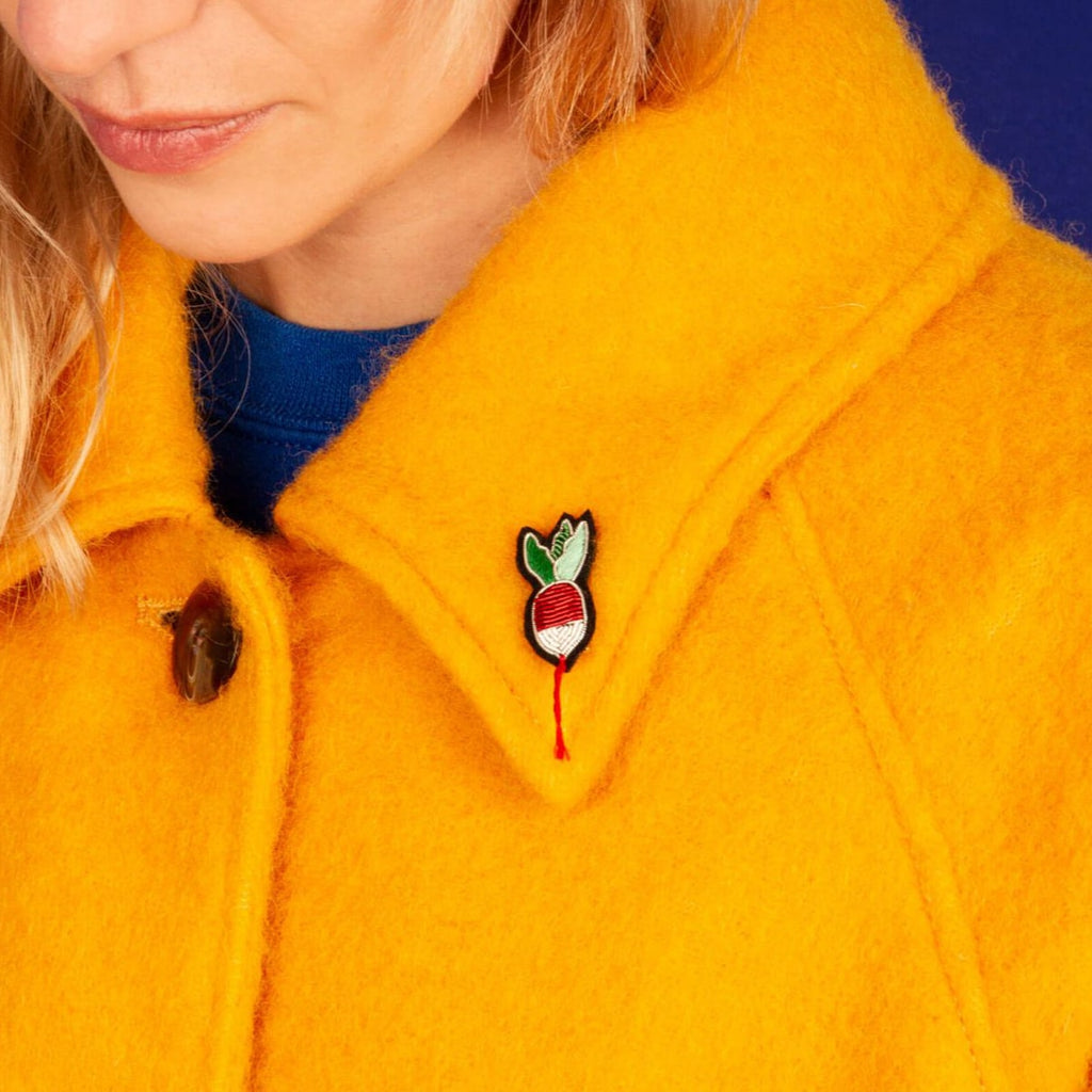 Hand Embroidered Small Radish Pin