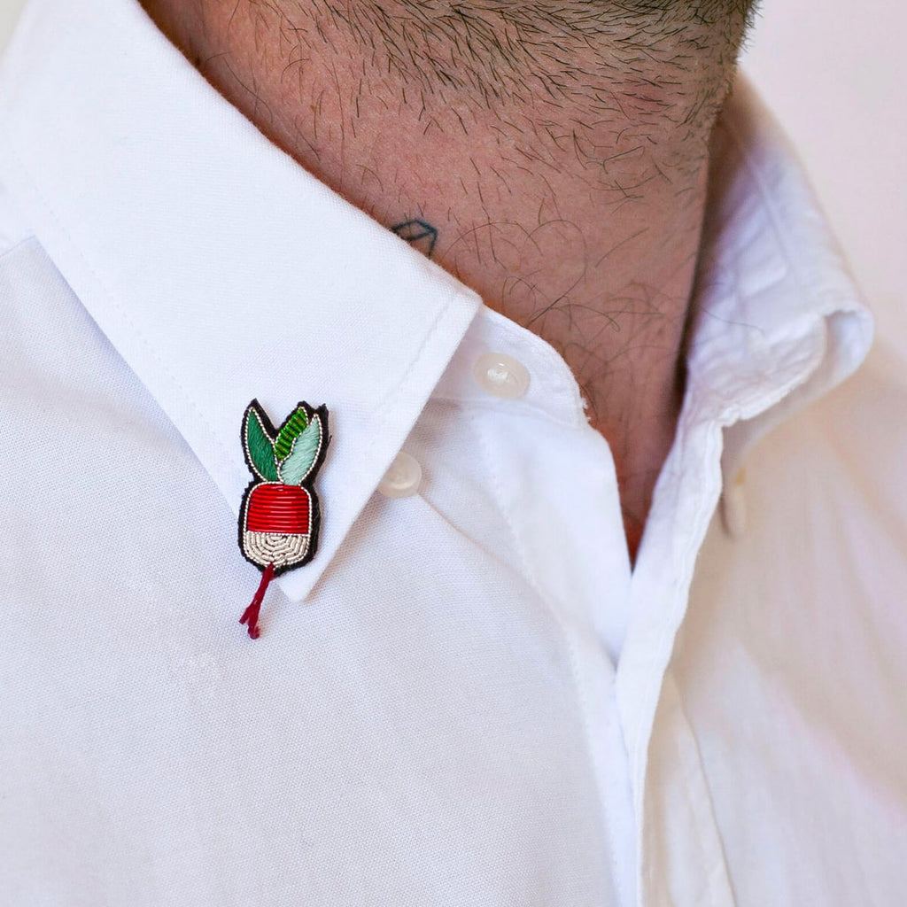 Hand Embroidered Small Radish Pin